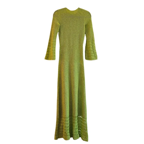 Vintage Dresses | True Vintage 1970s Crochet Knit Long Sleeve Maxi Dress Size Xs Boho Bohemian | Color: Green | Size: Xs | Waywardfashion's Closet
